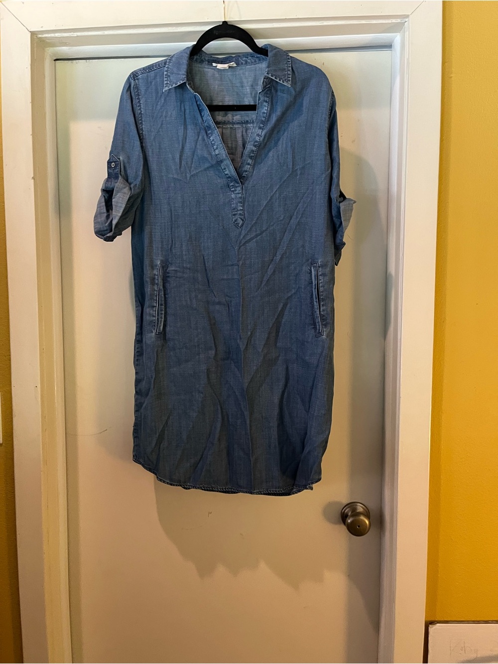 LOFT Chambray Shirt Dress in Denim Blue